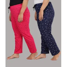 christy world Pack of 2 Women Printed Pink, Dark Blue Track Pants-picture-11