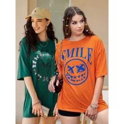 christy world Pack of 2 Women Printed Round Neck Pure Cotton Multicolor T-Shirt-picture-11