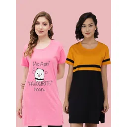 Christy World Women Pack of 2 Colourblocked Applique T-shirt-picture-32