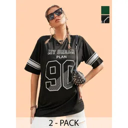 Christy World Women Pack of 2 Colourblocked Hooded Cut Outs T-shirt-picture-22