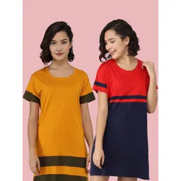 Christy World Women Pack of 2 Colourblocked Regular Fit Longline T-shirt-picture-29