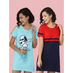 Christy World Women Pack Of 2 Colourblocked Round Neck Longline Cotton T-shirt-picture-15