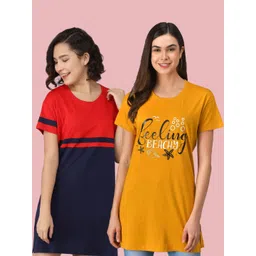 Christy World Women Pack of 2 Colourblocked Round Neck Longline T-shirt-picture-31