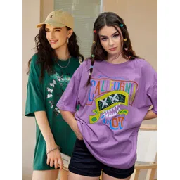 Christy World Women Pack of 2 Printed Oversized Cotton T-shirts-picture-19