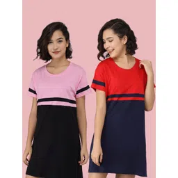 Christy World Women Pack of 2 Regular Fit Colourblocked T-shirt-picture-34