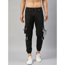 CHROME & CORAL Men Black Original Wrinkle Free Joggers Trousers-image-9