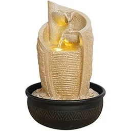 CHRONIKLE Polyresin Stylish Table Top Indoor 3 Steps Waterfall Fountain for Living Room Home Decor with Yellow LED & Speed Controller Pump (Size: 40 x 25 x 25 CM | Weight: 2175 Gram | Color: Cream)-image-21