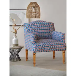 Chumbak Blue & Orange-Coloured Floral Printed Ikkat Nawaab Arm Chair-picture-29