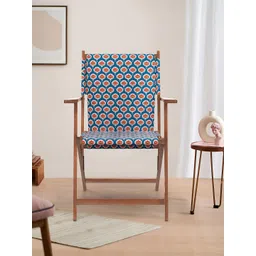 Chumbak Blue and Red Ikkat Bistro Folding Chair-picture-38