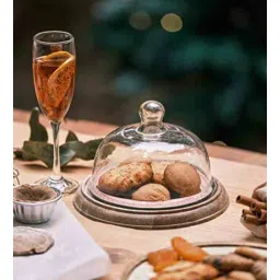 chumbak Country Floral Pink Wood Cloche with Wooden Base-picture-34