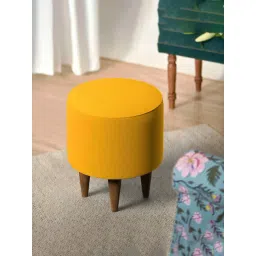 Chumbak French Sahara Solid Mustard Yellow Wood Ottoman-picture-40