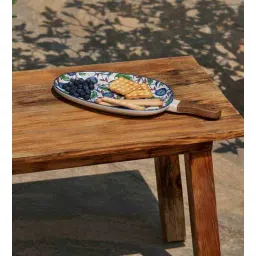 chumbak Jaipur Backyard White & Blue 15 Inch Ceramic Appetizer Platter-picture-29