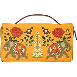 chumbak Mustard Wallet for Women, Zipper Closure, Top Handle, Palace Memoirs Collection, Stylish Designer Handbag Purse Wallet Sling Tote, Everyday Casual Ethnic Travel Office Use-picture-17