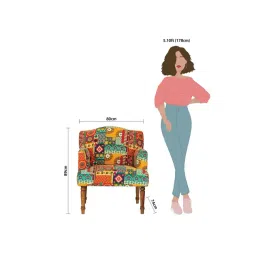 Chumbak Nawaab Swirls Ikat Red Wood Arm Chair image 5