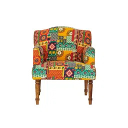 Chumbak Nawaab Swirls Ikat Red Wood Arm Chair image 2