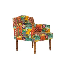Chumbak Nawaab Swirls Ikat Red Wood Arm Chair image 3