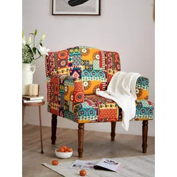 Chumbak Orange & Green Floral Printed Nawab Arm Chair-picture-40
