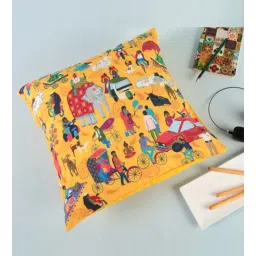 Yellow Traditional Blended Cotton 16 x 16 Inches Cushion Cover by Chumbak-picture-19