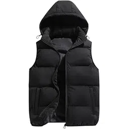 chuongkaiye Men's Vest Hooded Sleeveless Jacket Solid Color with Removable Collar-picture-37