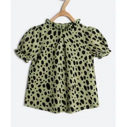 Chuppan Chupai Half Puff Sleeves Abstract Printed Top - Green-picture-20