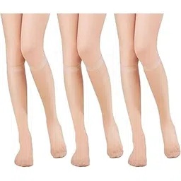 chuppinz 3 Pairs tockings for Women Skin Color, Nylon Knee High Stockings, Ultra Stretchable Sheer Stockings for Formal Office, Travel, Airplane Use-picture-45