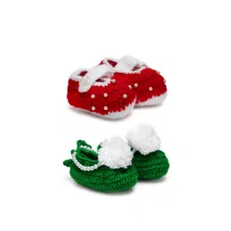 CHUTPUT Infant Kids Set Of 2 Hand Knitted Pure Woollen Crochet Booties-picture-54