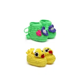 CHUTPUT Infants Kids Set Of 2 Hand Knitted Crochet Pure Wool Booties-picture-36