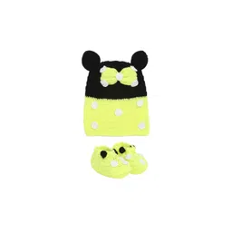 CHUTPUT Kids Fluorescent Green Hand Knitted Micky Design Cap & Booties Set-picture-21