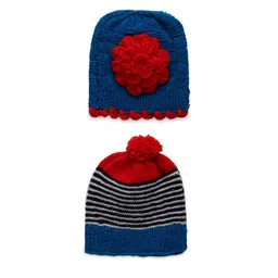 CHUTPUT Kids Pack of 2 Blue & Red knitted Crochet Pure Wool Beanie-picture-34
