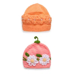 CHUTPUT Kids Pack of 2 Orange & Peach-Coloured Hand knitted Crochet Beanie-picture-19