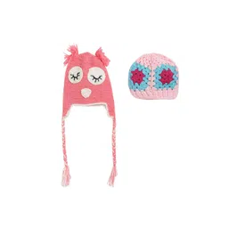 CHUTPUT Kids Pack Of 2 Pink Self Design Hand Knitted Beanie-picture-12