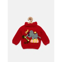 CHUTPUT Kids Red & Grey Hand Knitted Crochet Elephant Wool Pullover-picture-58