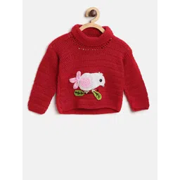CHUTPUT Kids Red & White Solid Sweater with Applique Detail-picture-38