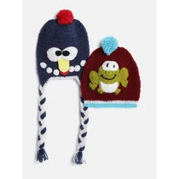 CHUTPUT Kids Set of 2 Navy Blue & Maroon Crochet Beanie-picture-21