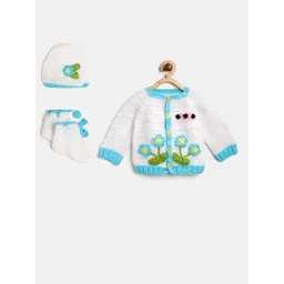 CHUTPUT Kids White & Blue Floral Printed Sweater Vest With Beanie-picture-11