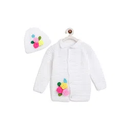 CHUTPUT Kids White & Pink Floral Cardigan with Flower Crochet-picture-26