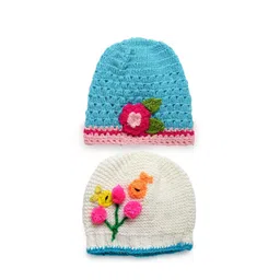 CHUTPUT Pack of 2 Kids Blue & White Pure Wool Crochet Beanie Cap-picture-44