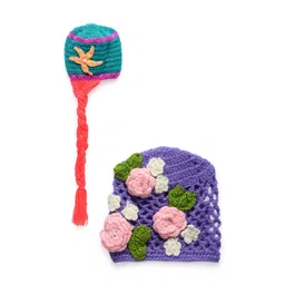 CHUTPUT Unisex Kids Blue & Pink Hand Knitted Crochet Cap-picture-31