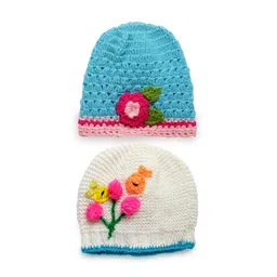 CHUTPUT Unisex Kids Blue & White Embroidered 2 Beanie-picture-20