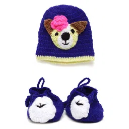 CHUTPUT Unisex Kids Blue & Yellow Embroidered Beanie & Mittens-picture-11