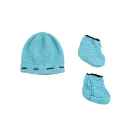 CHUTPUT Unisex Kids Blue Self Design Beanie & Booties-picture-16