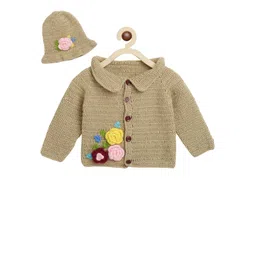 CHUTPUT Unisex Kids Brown Self Design Woolen Front-Open Sweater With Cap-picture-48
