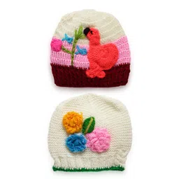 CHUTPUT Unisex Kids Cream-Coloured & Pink Crochet Cap-picture-21
