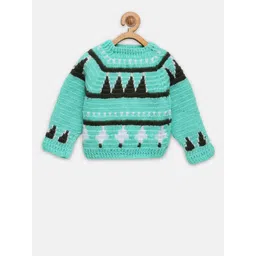 CHUTPUT Unisex Kids Green & Black Pure Wool Pullover-picture-32