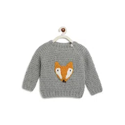 CHUTPUT Unisex Kids Grey & Mustard Embroidered Pullover-picture-12