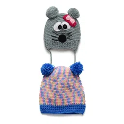 CHUTPUT Unisex Kids Grey Pack Of 2 Hand Knitted Crochet Beanie Cap-picture-13