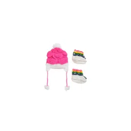 CHUTPUT Unisex Kids Pink & White Embroidered Beanie-picture-27