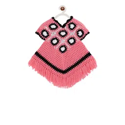 CHUTPUT Unisex Kids Pink Self Design Hand knitted Poncho Sweater-picture-25