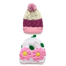 CHUTPUT Unisex Kids Set Of 2 Multicoloured Pure Wool Beanie Cap-picture-33