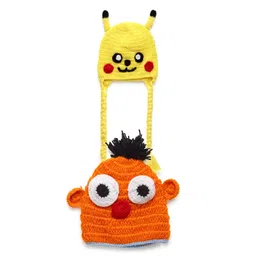 CHUTPUT Unisex Kids Set Of 2 Yellow & Orange Crochet Beanie-picture-31